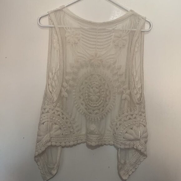 Boho Crochet & Sheer Mesh Vest | Festival Hippie Style Fits S/M - Picture 6 of 7